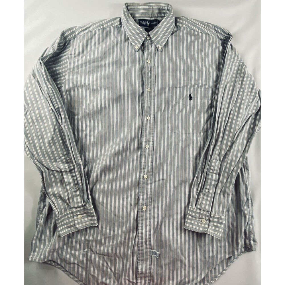 Ralph Lauren Mens Striped Yarmouth Fit Long Sleeve Button Down Shirt 16.5 - 35